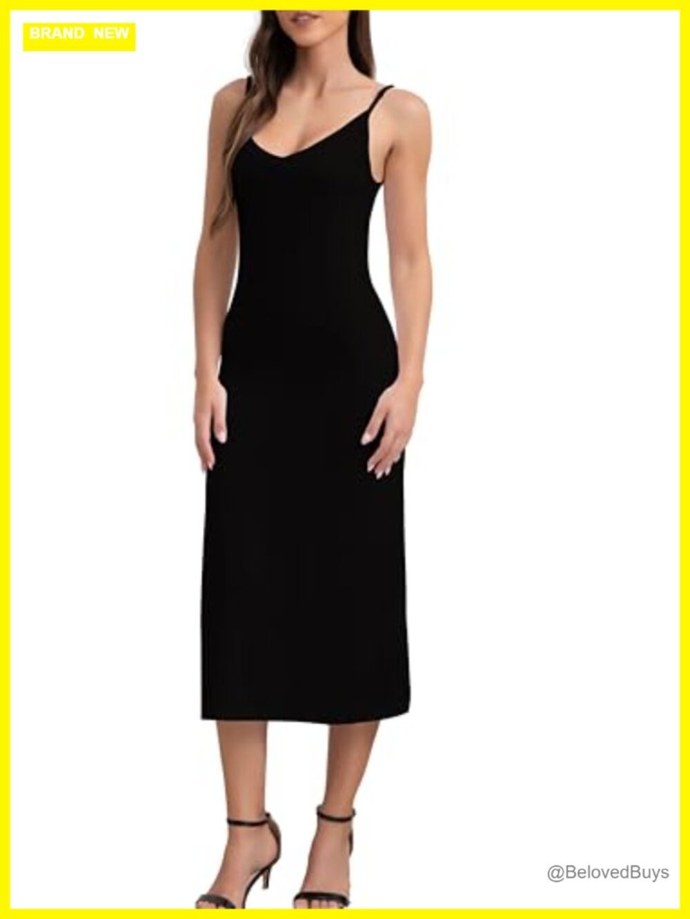 Full Slip Dress V Neck Midi Cami Adjustable Straps Under Dress Layer
